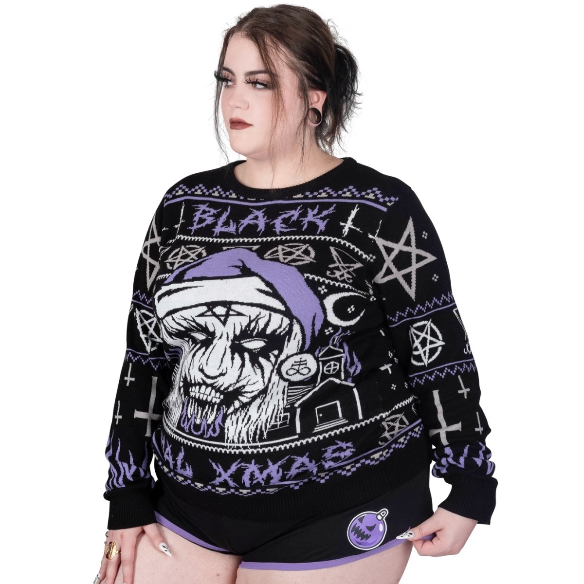 Too Fast | Merry Creepmas Purple Trim Dolphin Shorts