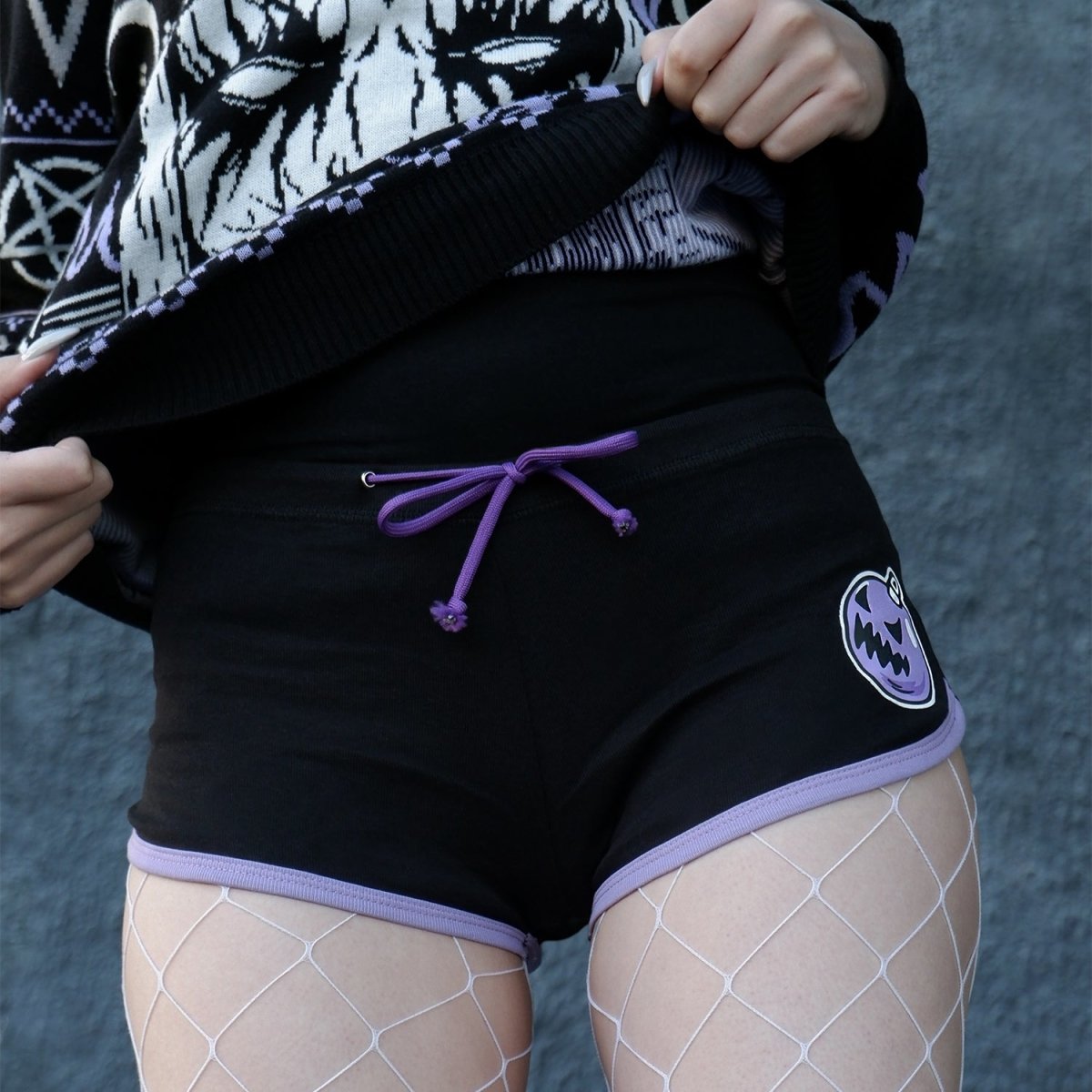 Too Fast | Merry Creepmas Purple Trim Dolphin Shorts