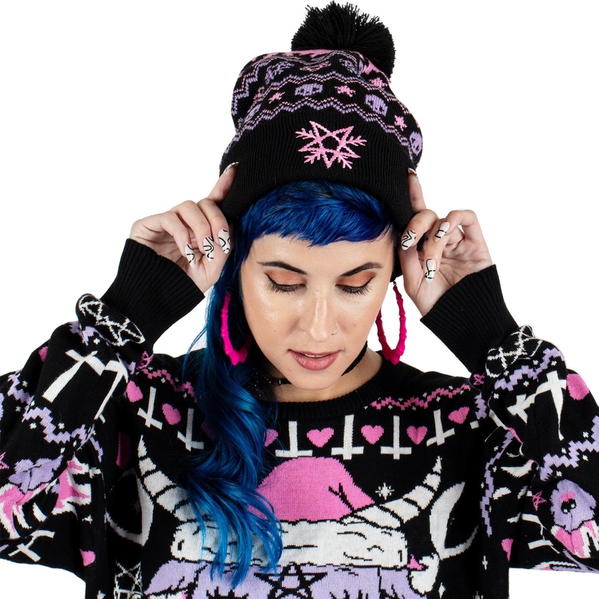 Too Fast | Merry Pastel Goth Xmas Pom Pom Knit Beanie