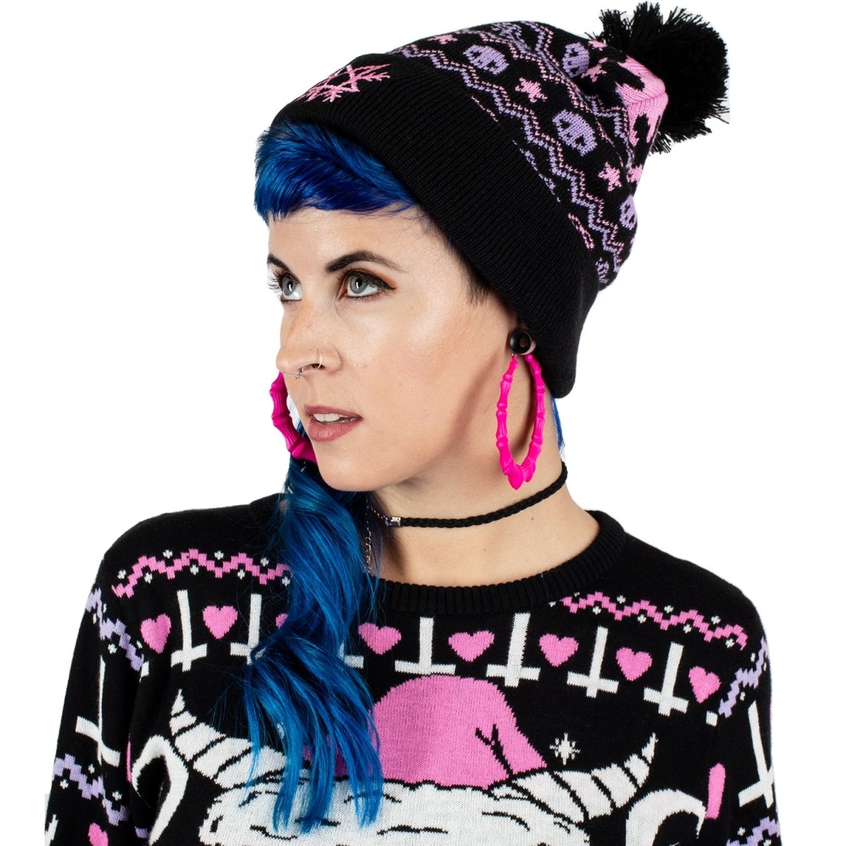 Too Fast | Merry Pastel Goth Xmas Pom Pom Knit Beanie