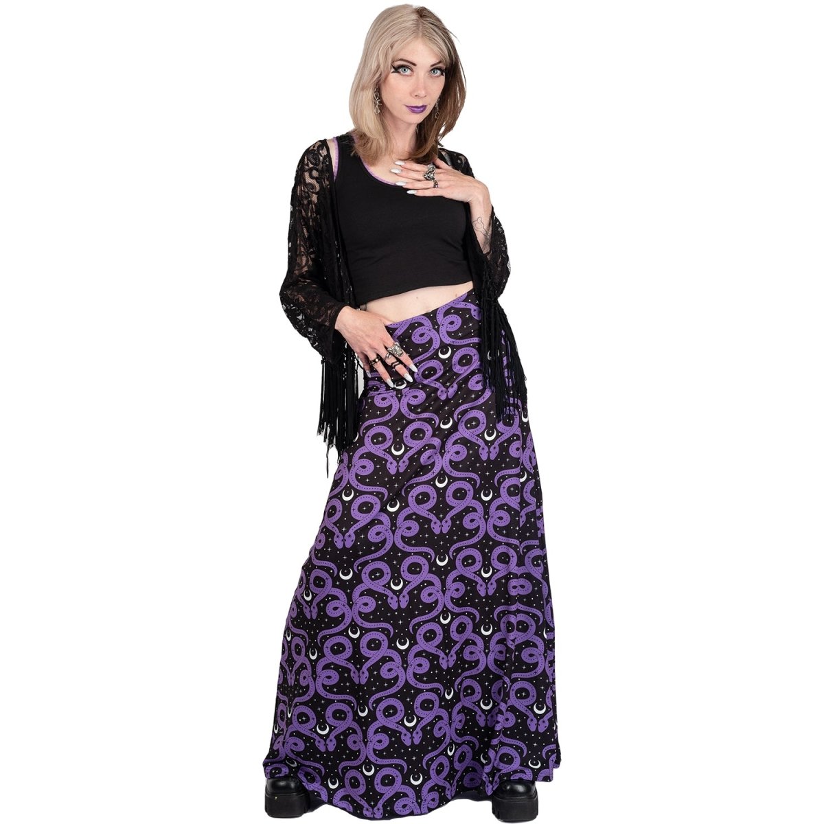 Too Fast | Mystical Purple Snake Moon Magick Maxi Skirt