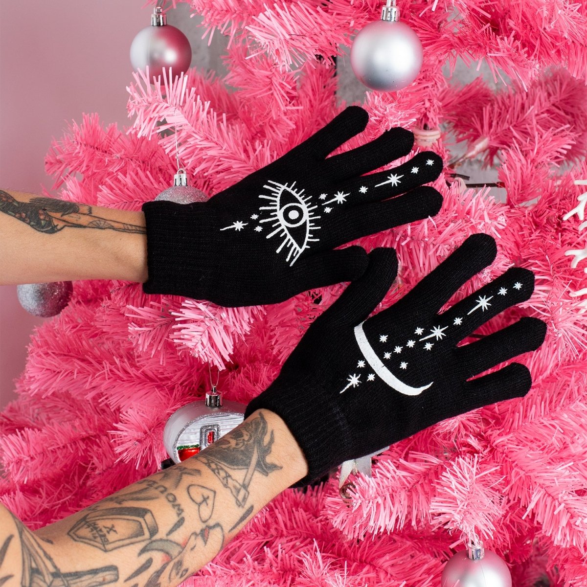 Too Fast | Occult Eye and Moon Winter Knit Gloves