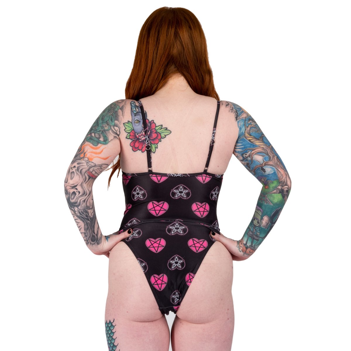 Too Fast | Pastel Goth Pentagram Hearts Eyelet One Piece Swimsuit