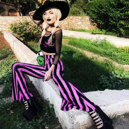 Too Fast | Pink Black Striped Hellz Bellz Flares