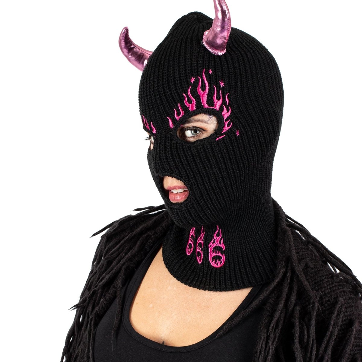 Too Fast | Pink Devil 666 Embroidered Balaclava Ski Mask