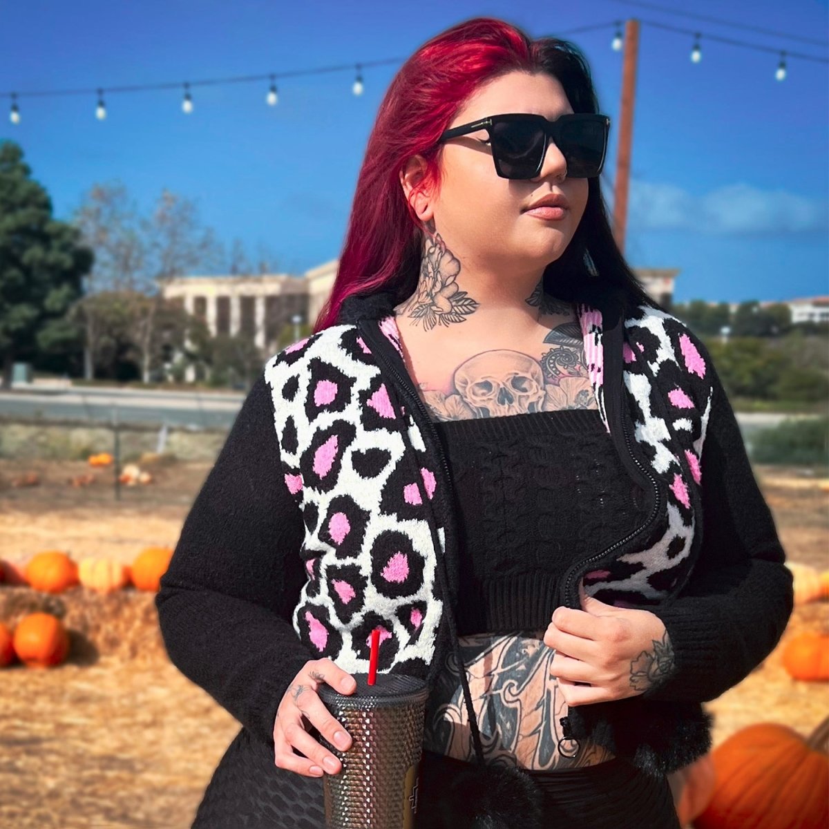 Too Fast | Pink Leopard Print Zip Up Cardigan Sweater