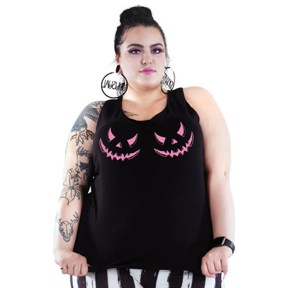 Too Fast | Pink Pumpkin Face Graphic Tank Racerback Tank