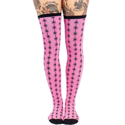 Too Fast | Pink Spider Thigh High Socks