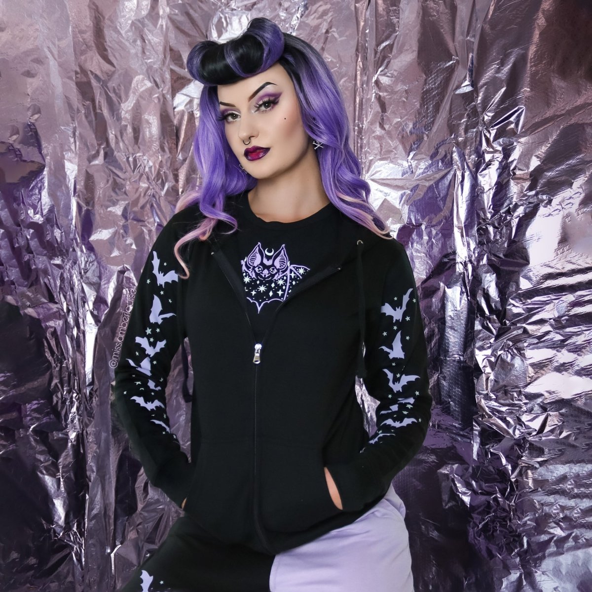 Too Fast | Purple Bats and Stars Zip Up Hoodie Hooded Sweatshirt