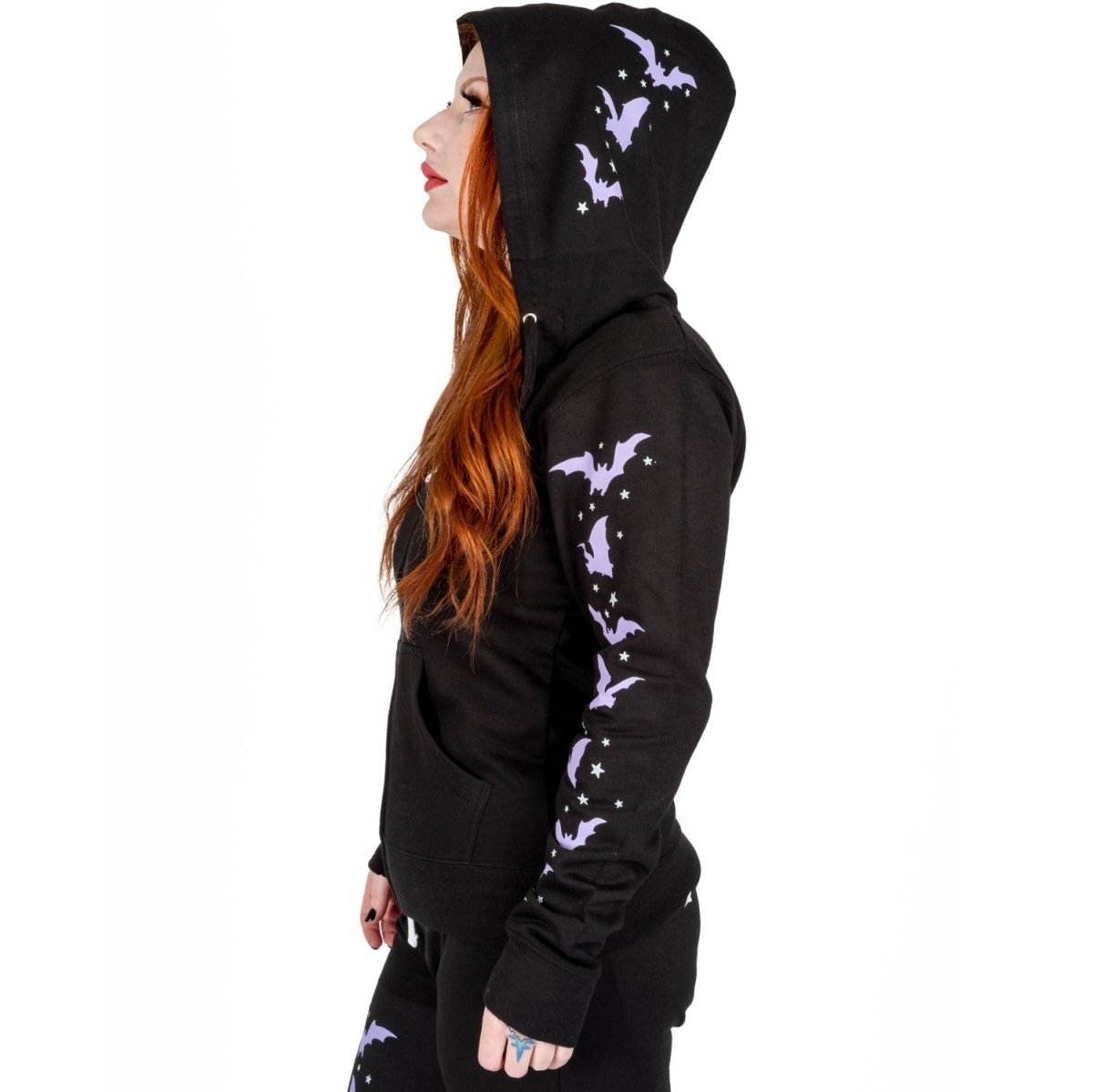 Too Fast | Purple Bats and Stars Zip Up Hoodie Hooded Sweatshirt