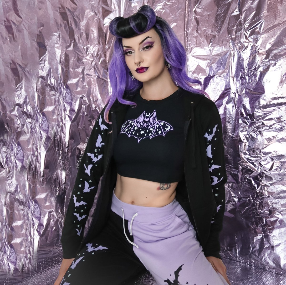 Too Fast | Purple Bats and Stars Zip Up Hoodie Hooded Sweatshirt