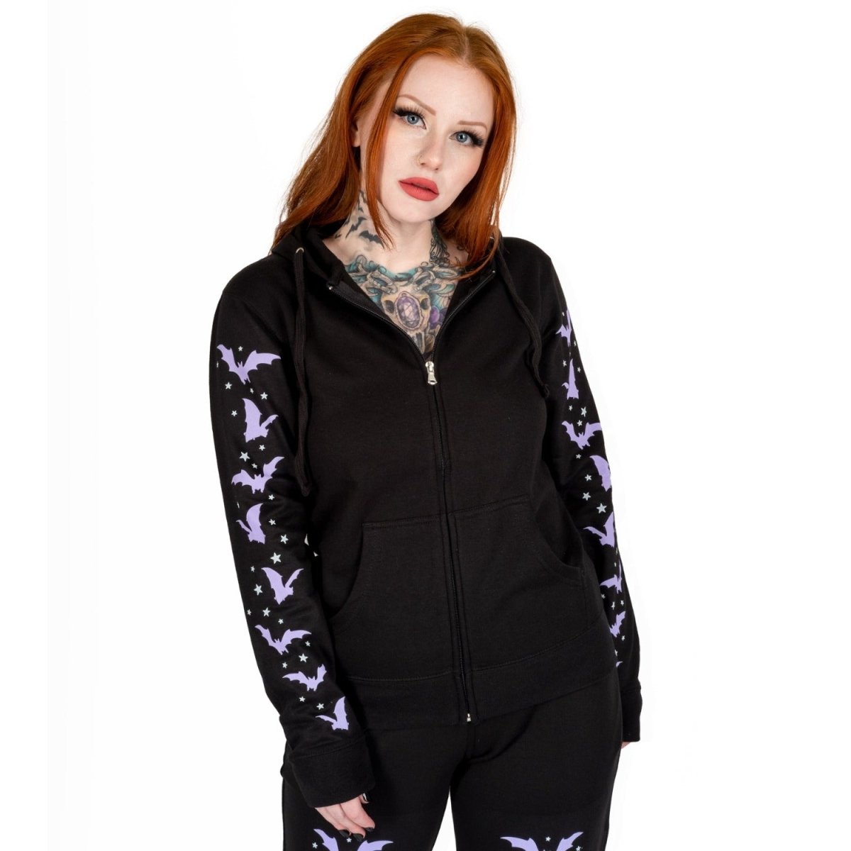 Too Fast | Purple Bats and Stars Zip Up Hoodie Hooded Sweatshirt