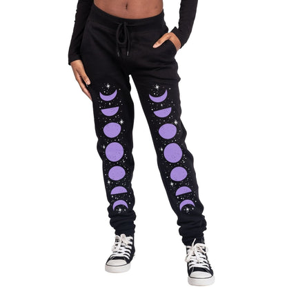 Too Fast | Purple Moon Phases Fleece Sweatpants