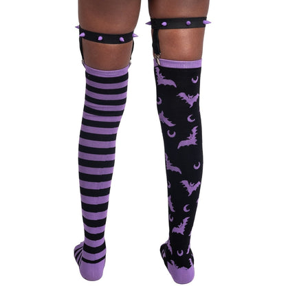 Too Fast | Purple Stripes Thigh High Garter Socks