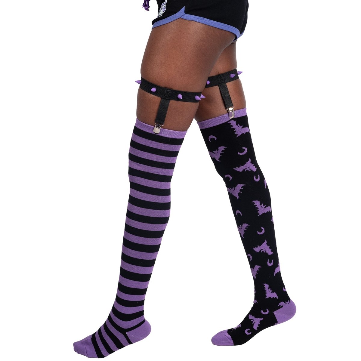 Too Fast | Purple Stripes Thigh High Garter Socks