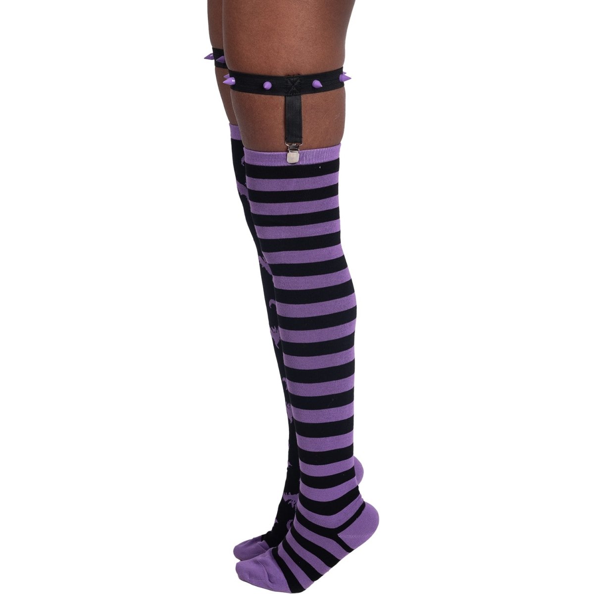 Too Fast | Purple Stripes Thigh High Garter Socks