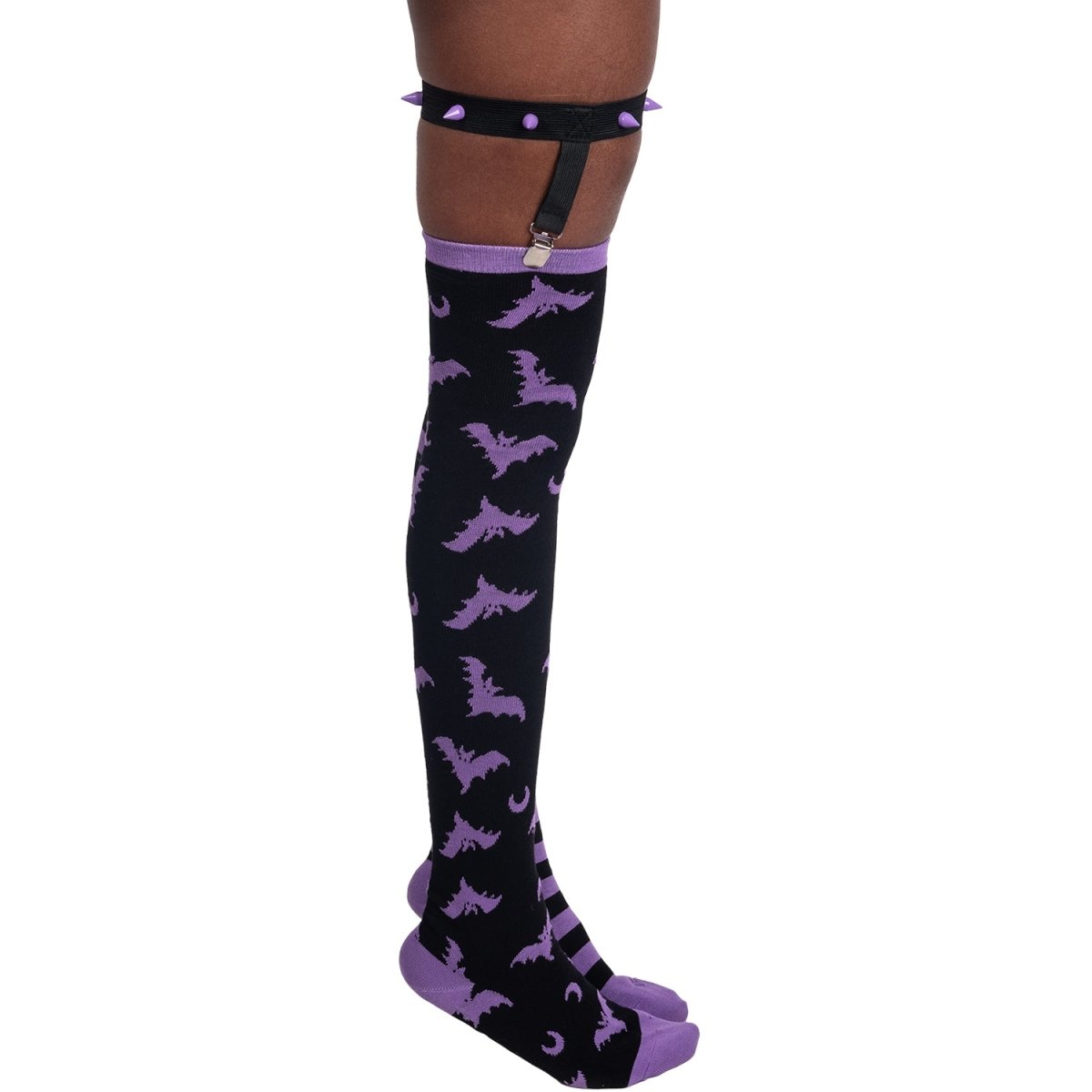 Too Fast | Purple Stripes Thigh High Garter Socks