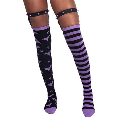 Too Fast | Purple Stripes Thigh High Garter Socks