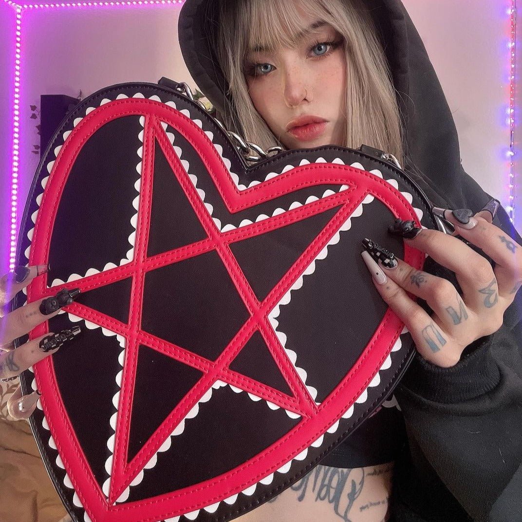 Too Fast | Red Pentagram Heart Shaped Handbag