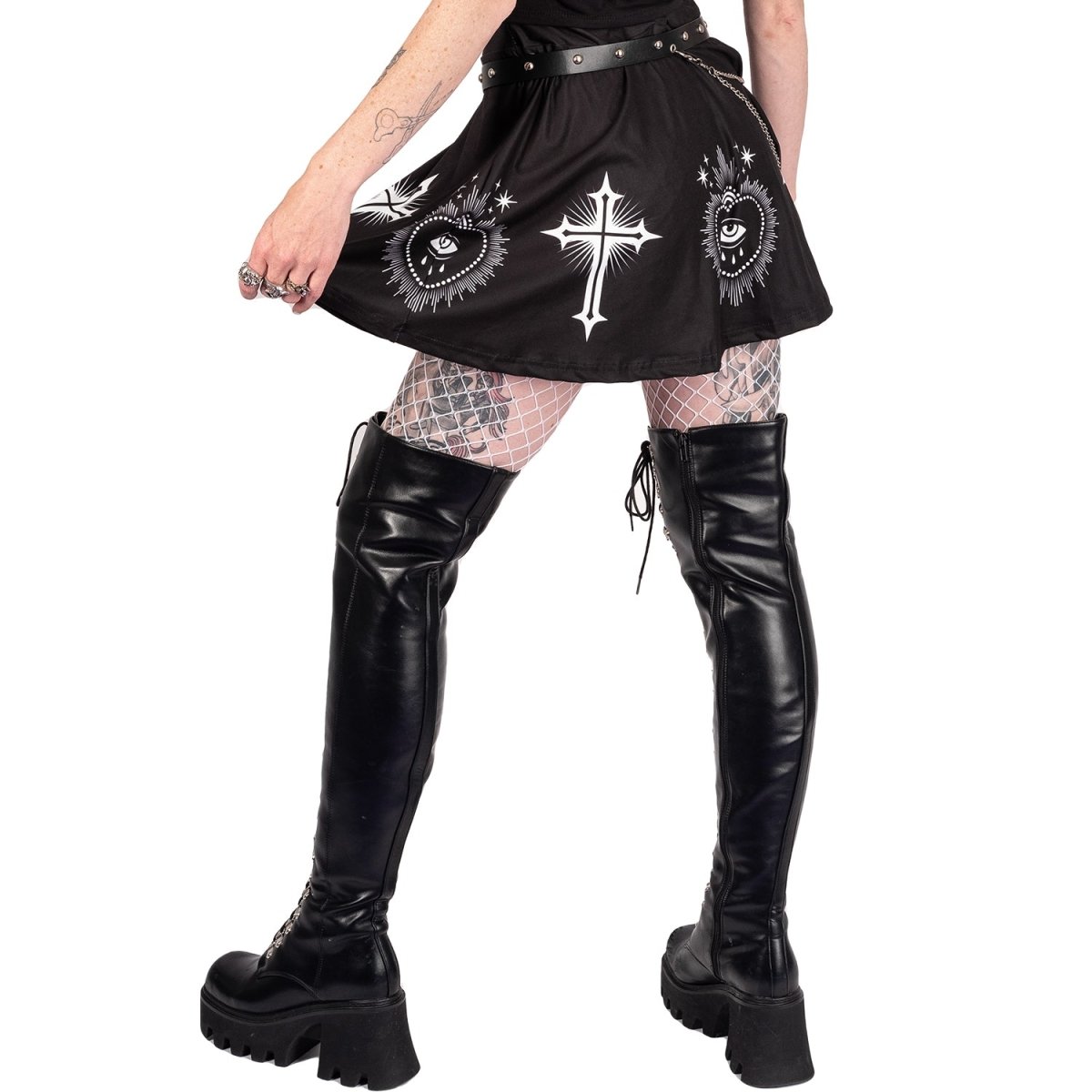 Too Fast | Sacred Heart Eye And Cross Skater Skirt