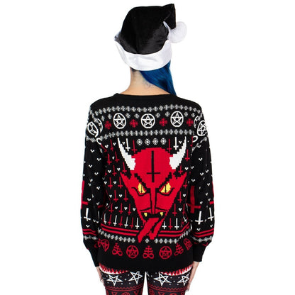 Too Fast | Satanic Demon Face Knit Christmas Sweater