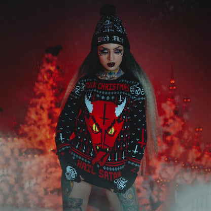 Too Fast | Satanic Demon Face Knit Christmas Sweater