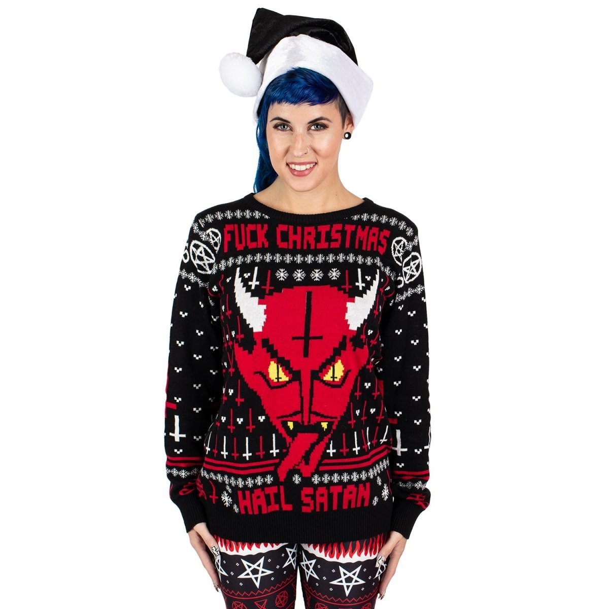 Too Fast | Satanic Demon Face Knit Christmas Sweater