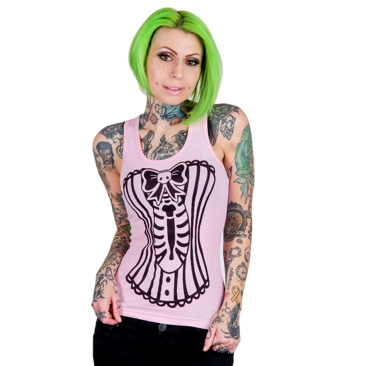 Too Fast | Skeleton Corset Pink Racerback Tank Top