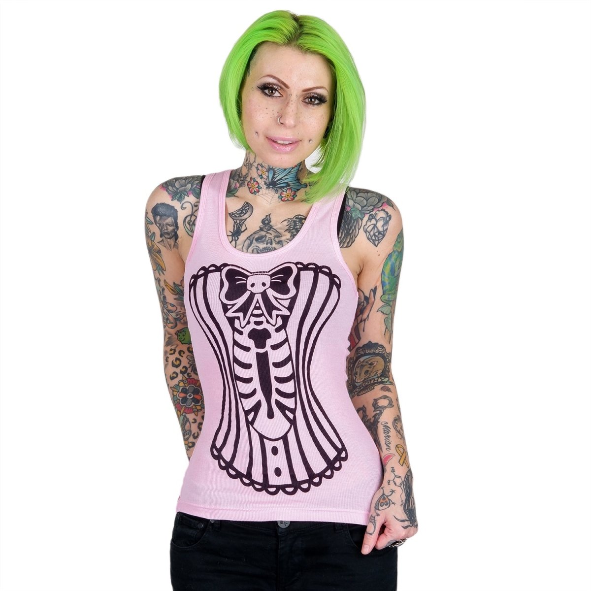 Too Fast | Skeleton Corset Pink Racerback Tank Top