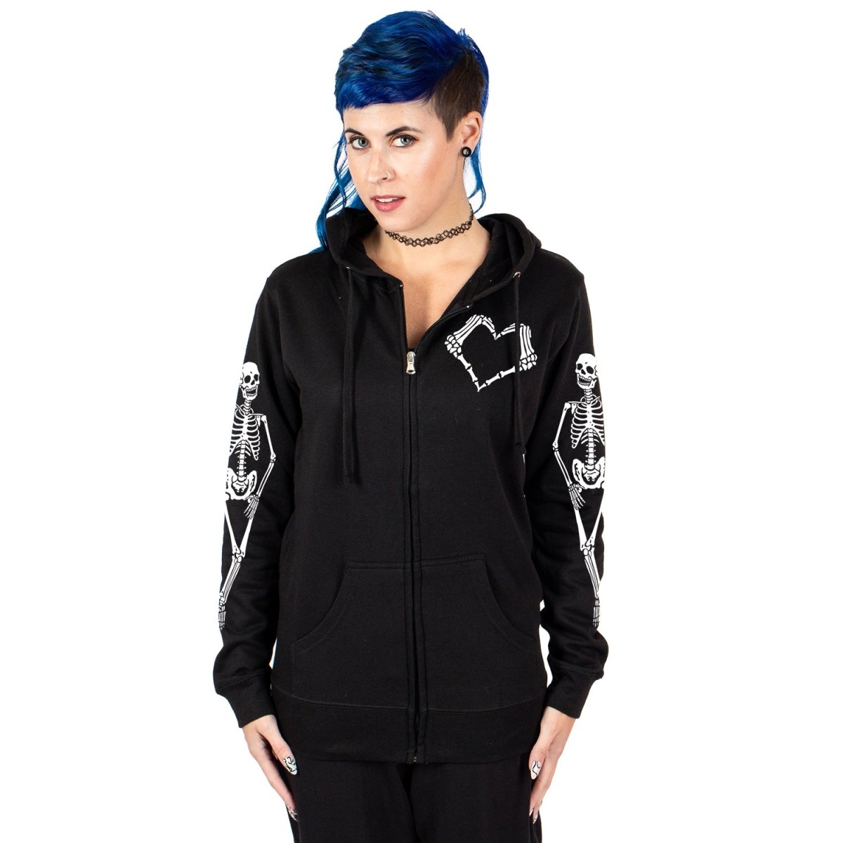 Too Fast | Skeleton Models Heart Zip Up Hooded Sweatshirt