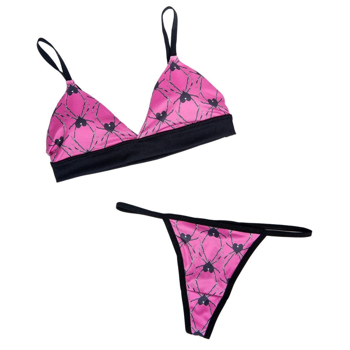 Too Fast | Spider Hearts Pink Thong And Bra Set