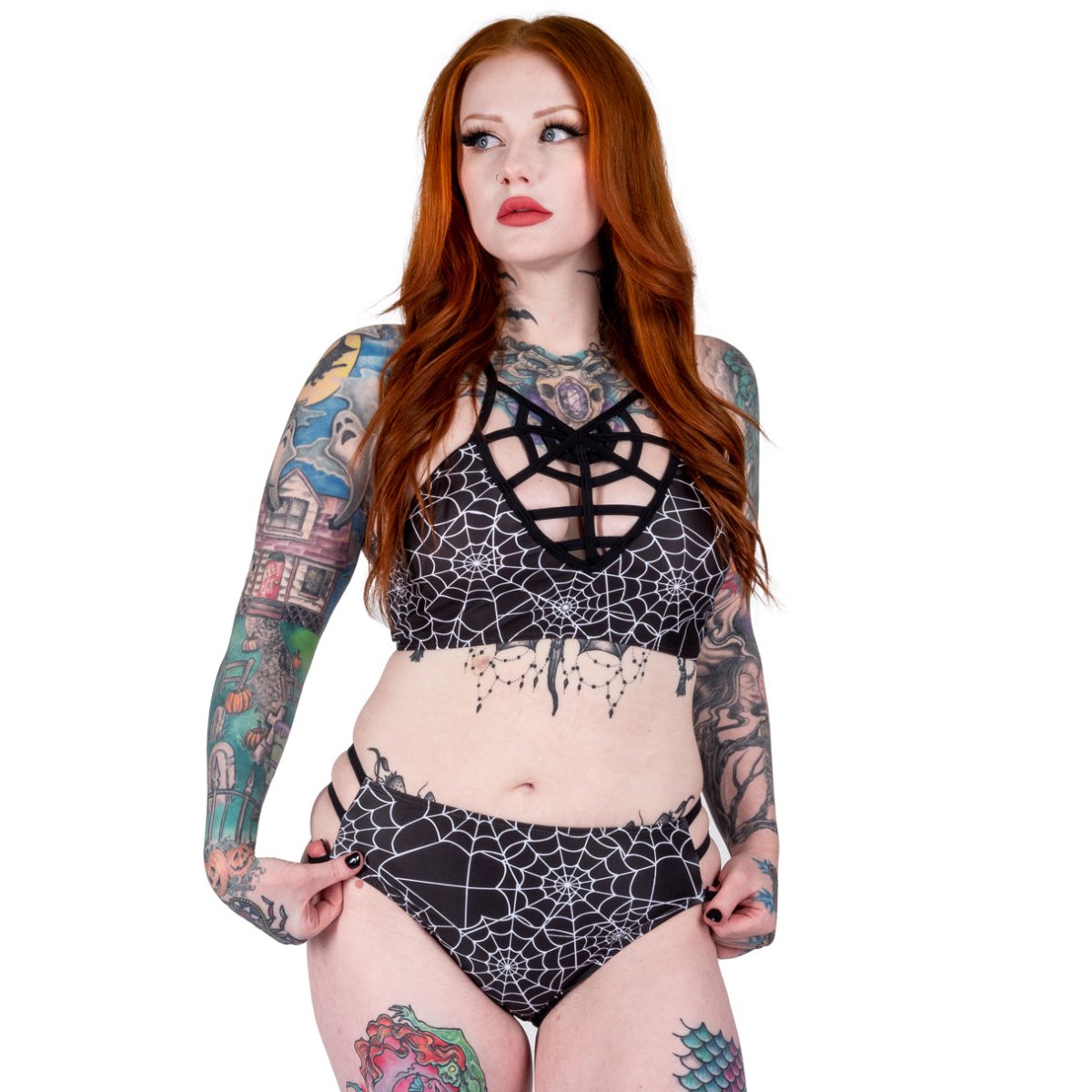 Too Fast | Spiderwebs Caged Web Shaped Bikini Top Set