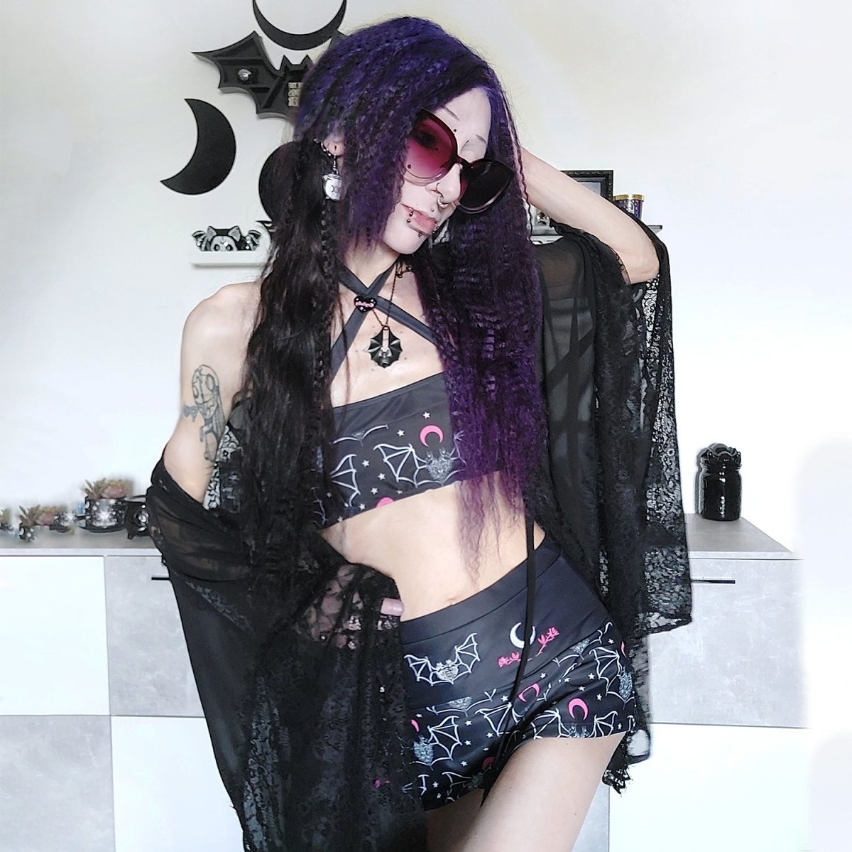 Too Fast | Two Headed Mystical Bat Retro Skirted Bikini