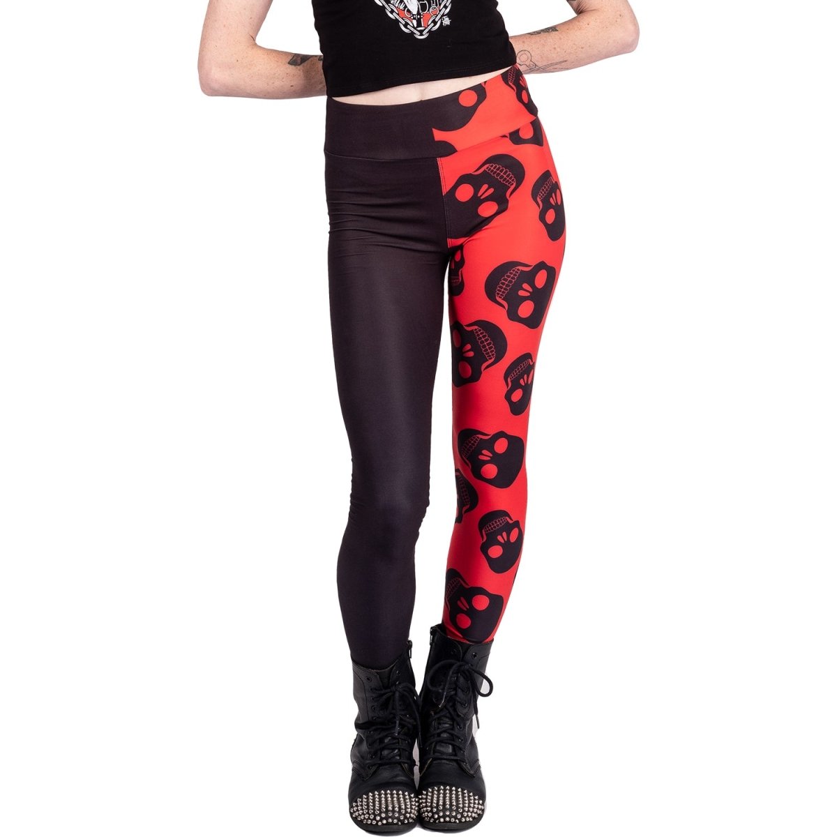 Too Fast | Two Tones Red Skulls High Waist Leggings