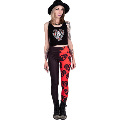 Too Fast | Two Tones Red Skulls High Waist Leggings