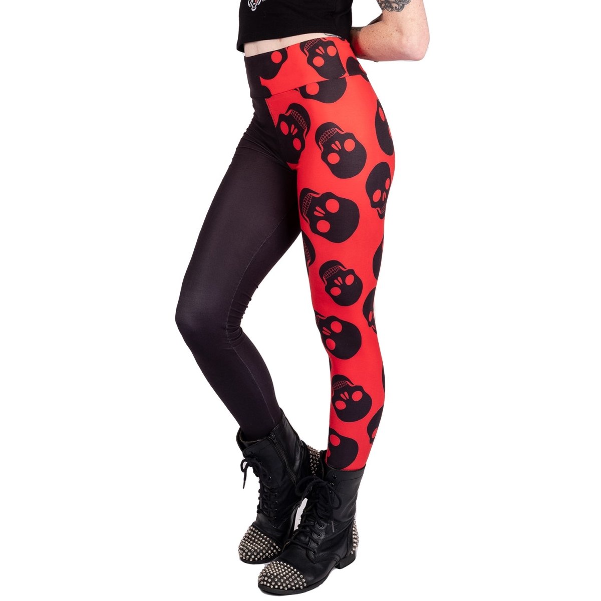 Too Fast | Two Tones Red Skulls High Waist Leggings