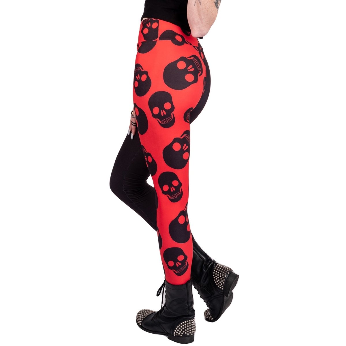 Too Fast | Two Tones Red Skulls High Waist Leggings