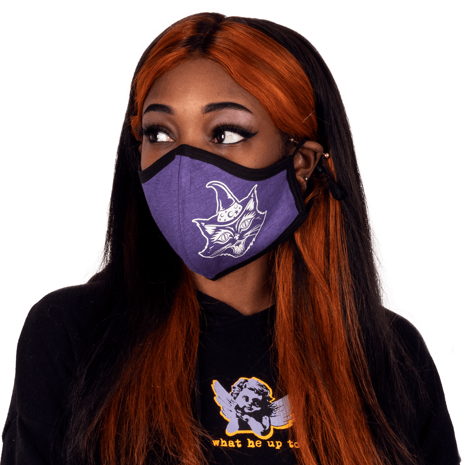 Too Fast | Cloth Face Mask Purple Black | Halloween Cat