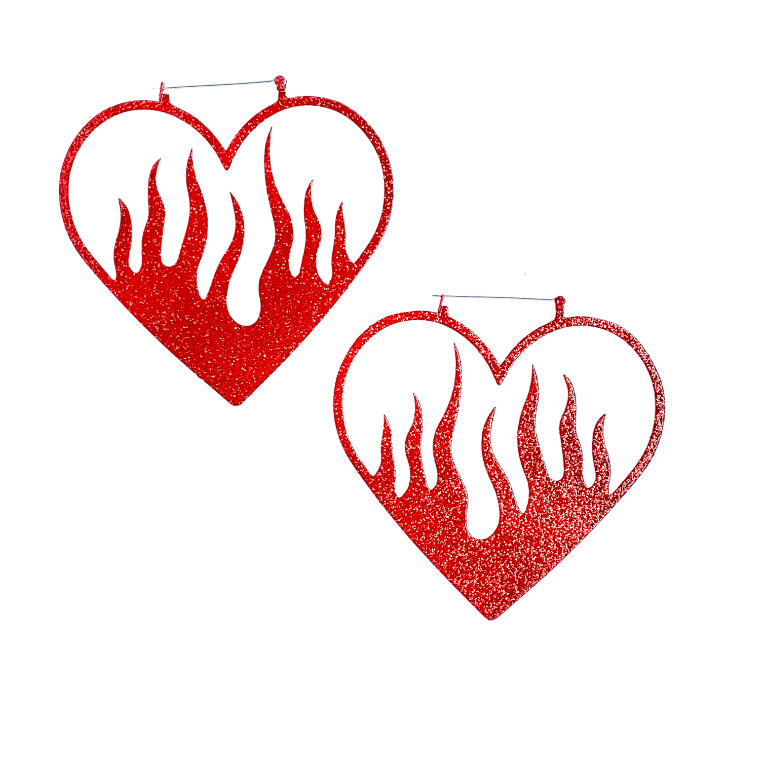 Too Fast | Hoop Earrings | Heart Of Fire Red Glitter