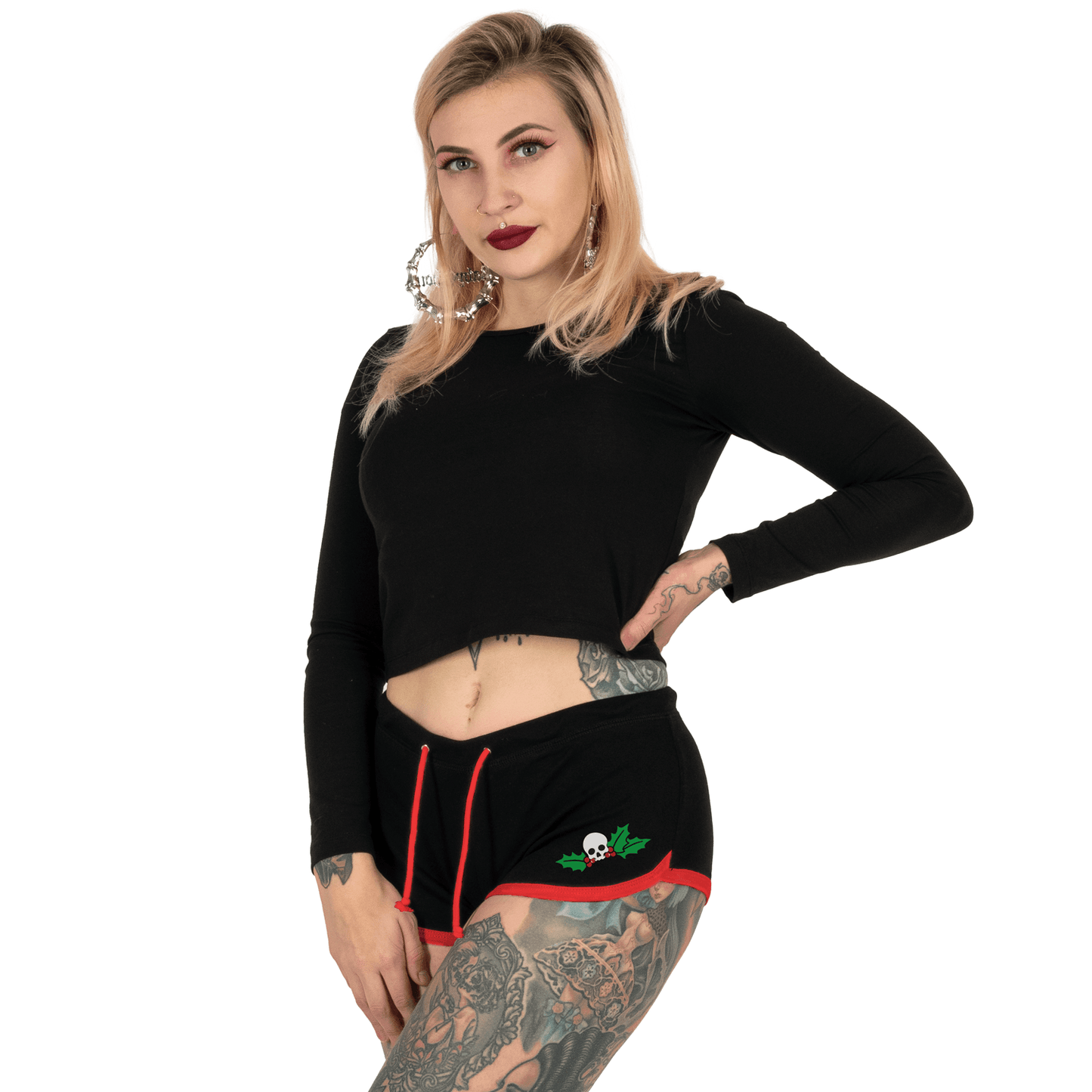 Too Fast | Short Shorts Black Red | Candy Cane Skull
