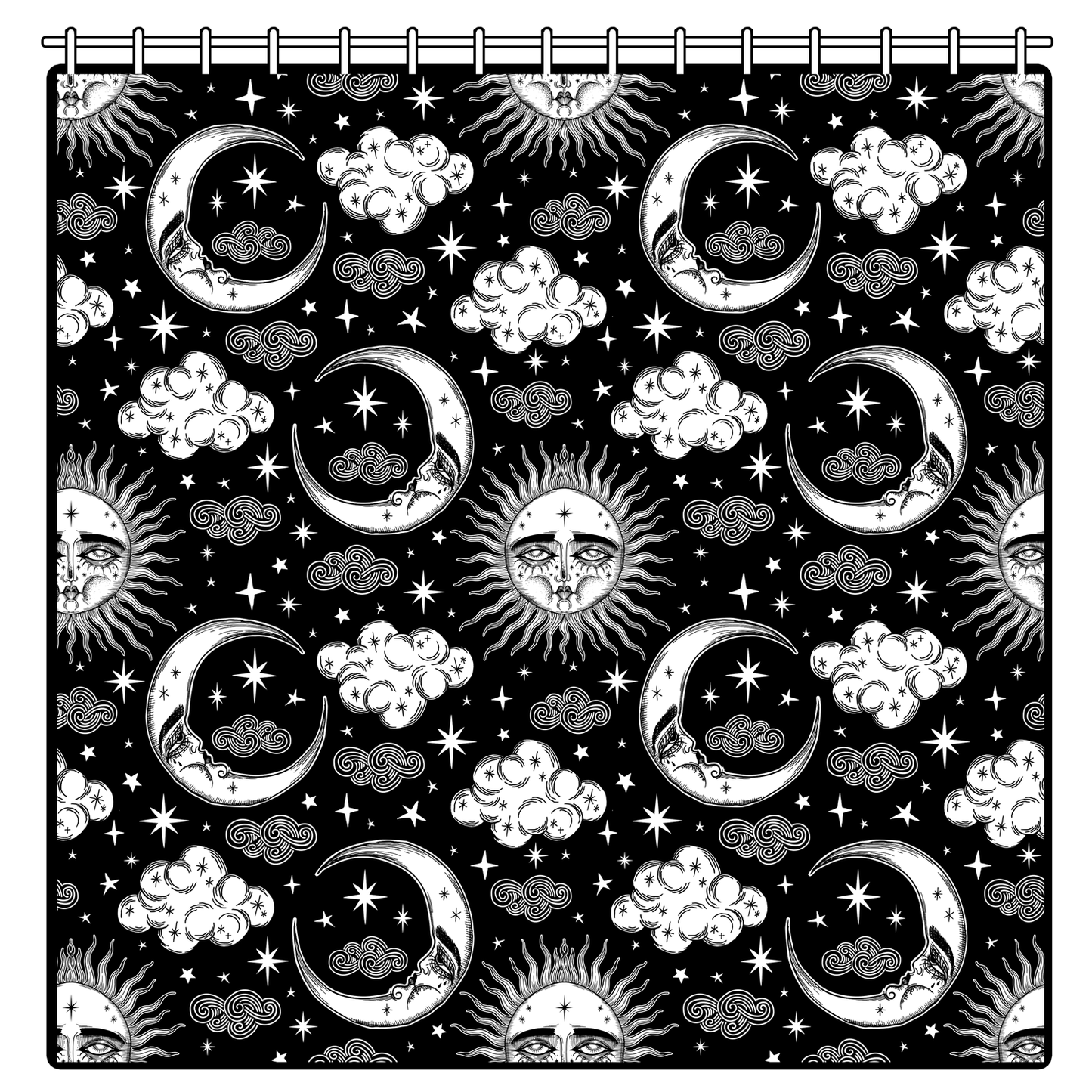 Too Fast | Shower Curtain | Xtra Celestial Sun And Moon Lolle