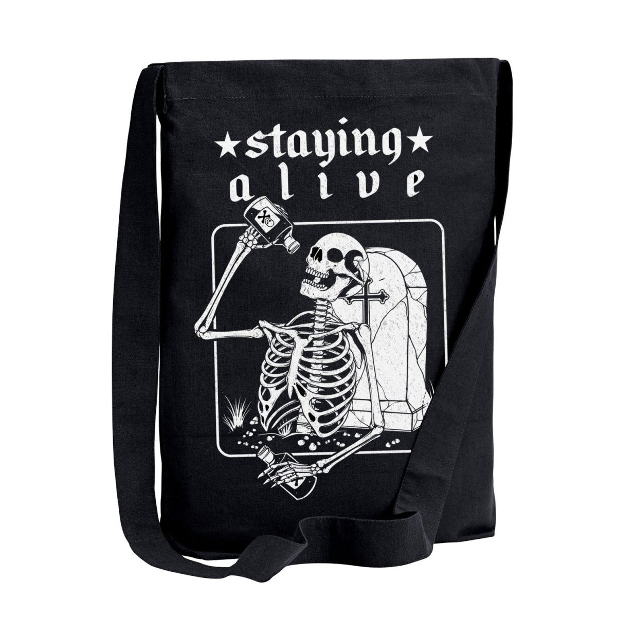 Too Fast | Barely Staying Alive Dead Skeleton Crossbody Sling Tote Bag