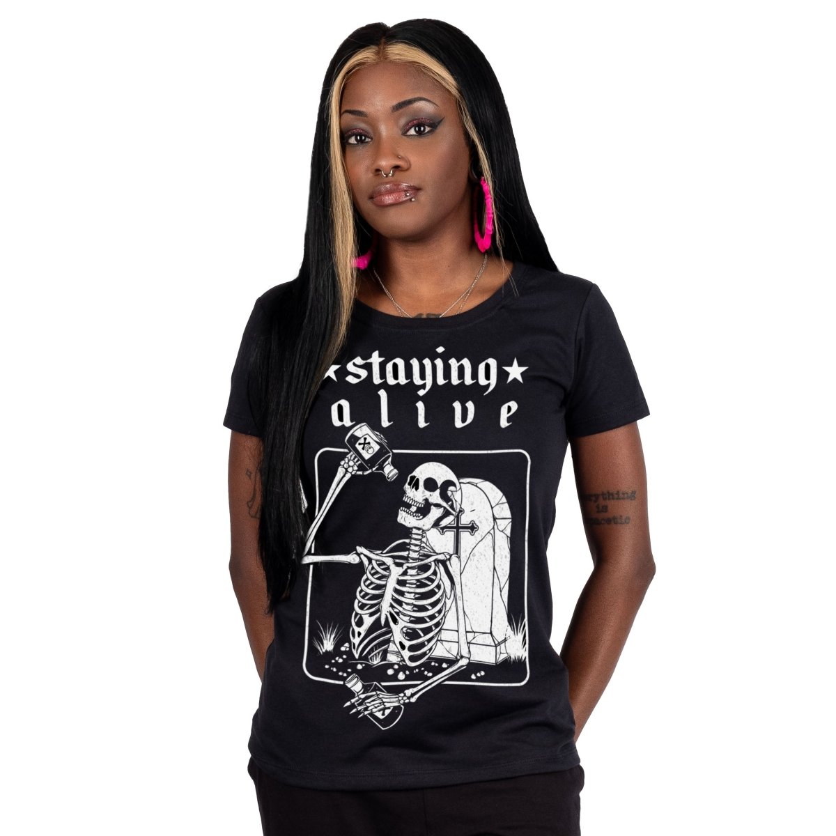 Too Fast | Barely Staying Alive Dead Skeleton Womens Graphic T Shirt