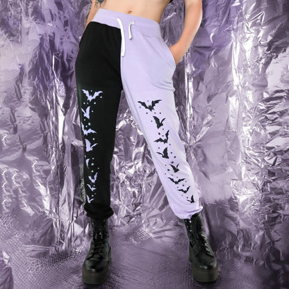 Too Fast | Bats and Stars Two Tone Purple and Black Sweatpants
