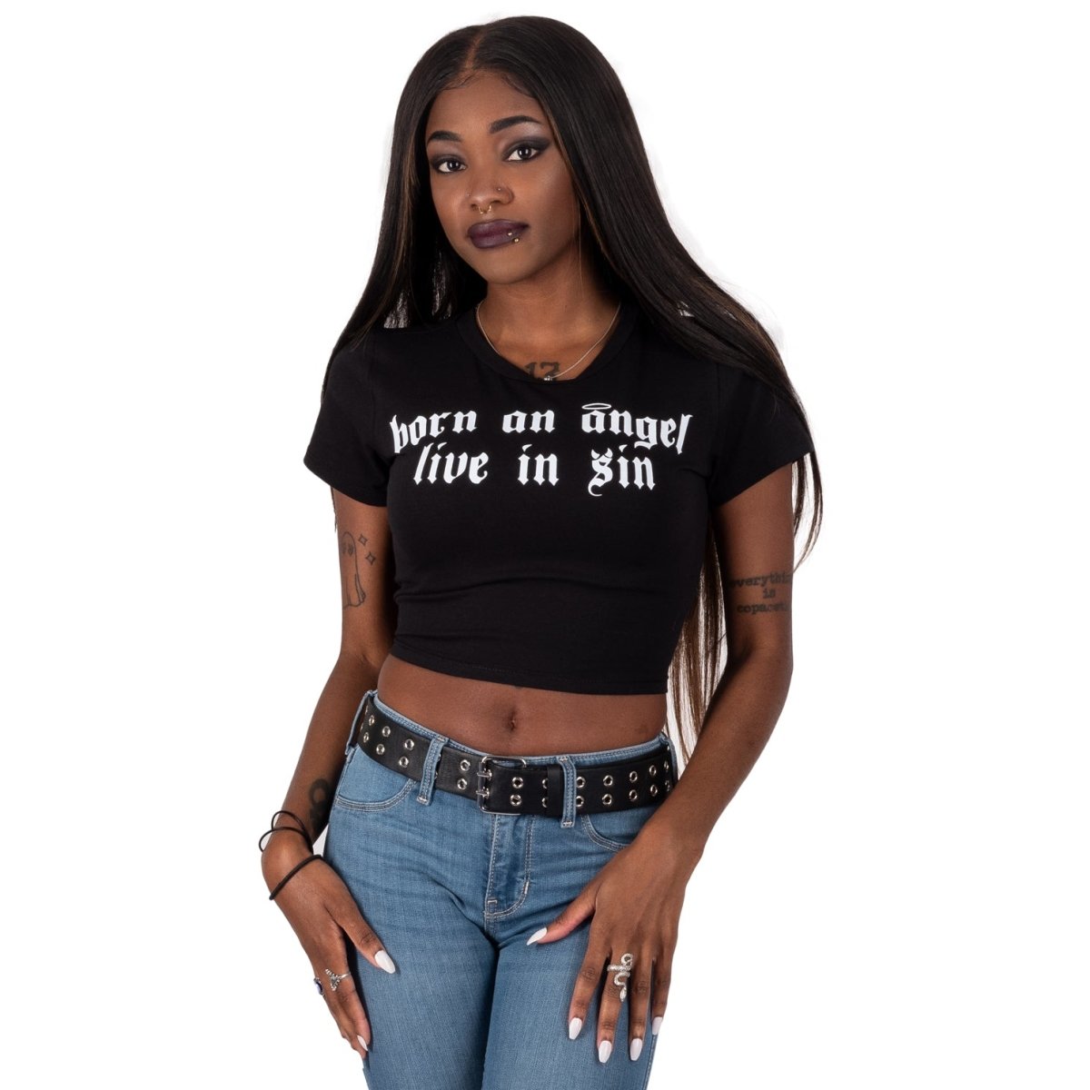 Too Fast | Born An Angel Live In Sin Cropped Baby Tee