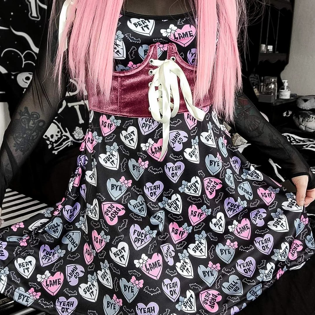 Too Fast | Creepy Candy Hearts Skater Dress