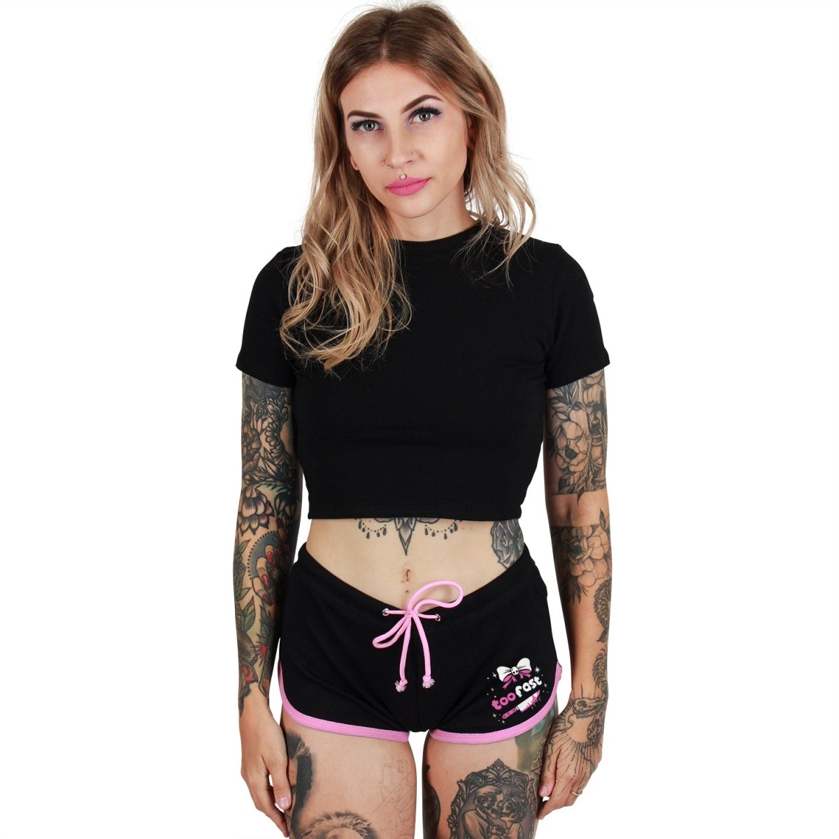 Too Fast | Cute But Psycho Pink Trim Short Shorts