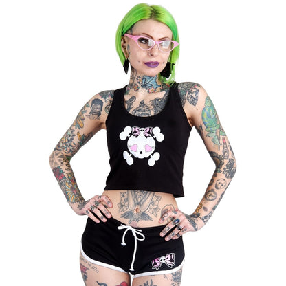 Too Fast | Cute Heart Eye Skull With Bow Cropped Tank Top