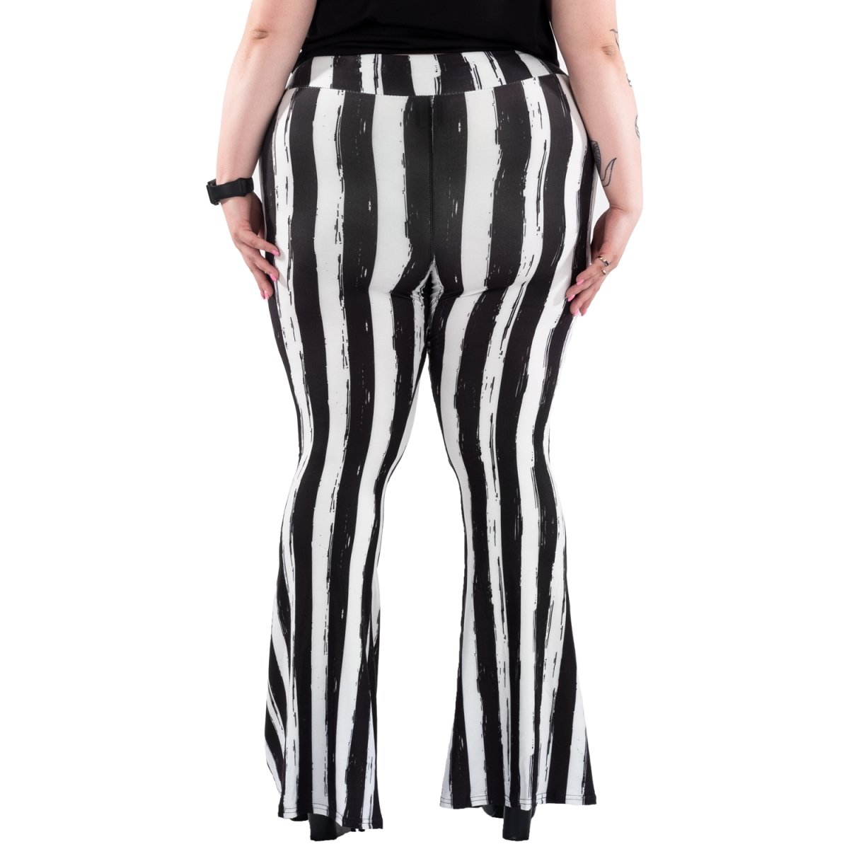 Too Fast | Distressed Black and White Striped Flare Pant Hellz Bellz