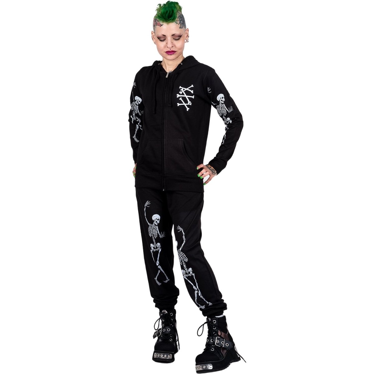 Too Fast | Drunkn Skeleton Skull And Crossbones Black Goth Sweatpants